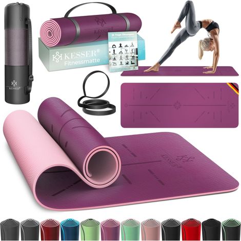 KESSER® Gymnastikmatte mit Tragegurt rutschfest TPE Yogamatte Gepolstert & rutschfest Fitnessmatte 183 x 61 Trainingsmatte für Fitness Sportmatte Lila