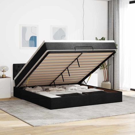 Estructura de cama otomana con colchón tela negra 180x200cm (1/5)