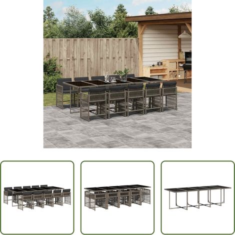 vidaXL Gartenstuhl - 11-tlg. Garten-Essgruppe mit Kissen Grau Poly Rattan (1/5)