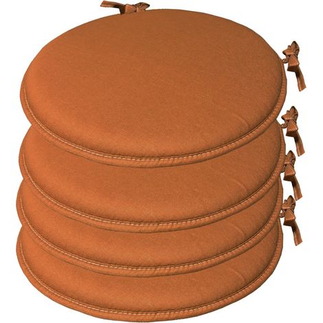 Set 4 Cuscini Sedia Cotone Rotondi Morbidi Universali Eleganti Coprisedia Tondo - Marrone (1/3)