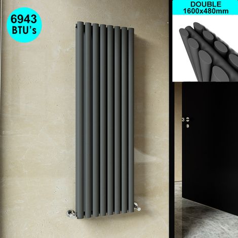 ELEGANT Anthracite Radiator Oval Column Kitchen Heater Designer 1600 x 480 mm Double Panel Vertical Radiator (1/5)