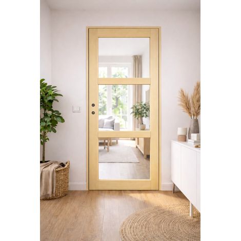Bloc porta Ayous vetro trasparente H204 x L73 cm, lato tavola P. destra, GD MENUISERIES
