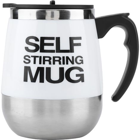 Tasse à café blanche portable auto-mélangeuse en acier inoxydable avec agitateur magnétique, gobelet électrique à mélange. (1/5)