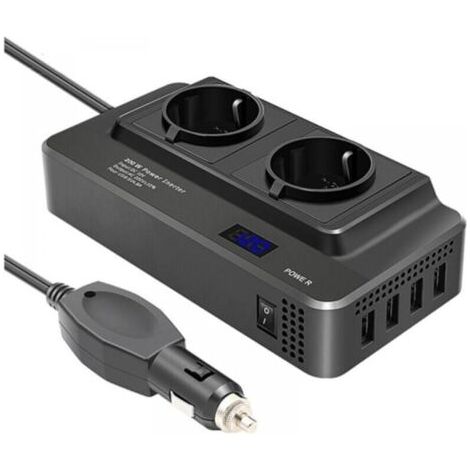 Convertisseur DC12V-AC220V 200W Prise Allume Cigare Transformateur de Tension, Chargeur Voiture Camping Car avec Multi Protections et Soft Start
