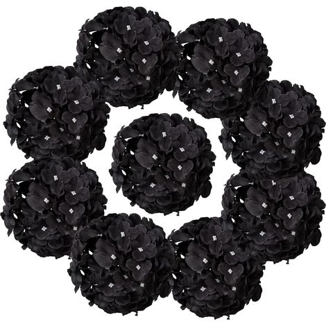 Ensemble de 10 fleurs artificielles en soie noire avec des fleurs en pompon brodées-AquaForge (1/4)