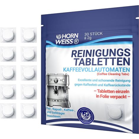 Lot de 30 pastilles de nettoyage pour machines à café - Individuelles - Tablettes de nettoyage emballées contre l'huile de café, la graisse de café et les dépôts - Pour Jura, Siemens, DeLonghi, Saeco (1/5)
