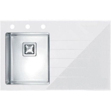 Alveus Crystalix - Évier 860x540 mm, avec commande du vidage, bac à gauche, verre blanc / inox 1099634 (1/2)