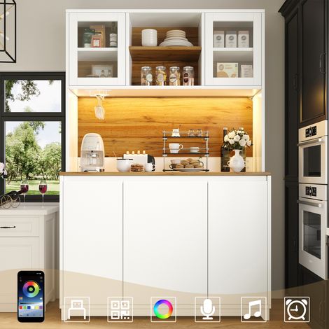 Buffet de cuisine - LED - 120x40x180 cm - 5 portes acryliques - Blanc (1/5)