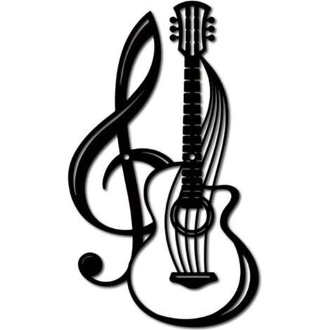 Metallene Wanddekoration, Musikinstrumente, schwarze Gitarre, hängendes Eisenornament, für Balkon, Garten, Zuhause, Wohnzimmer, Innen- und Außendekoration (1/5)