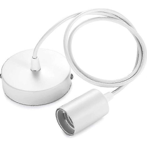 Metall-Pendelleuchte, weiß, E27-Fassung, mit 100 cm langem Seilpendel, weißes Aufhängekabel, ideal für Deckenleuchten. (1/5)
