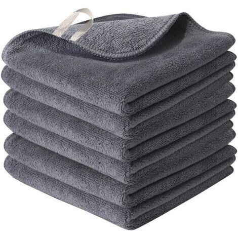 Chiffons, absorbants épais, torchons de cuisine, serviettes commerciales, chiffons de nettoyage, nappes de nettoyage, paquets de 6 chiffons en microfibre lavables à séchage rapide, gris