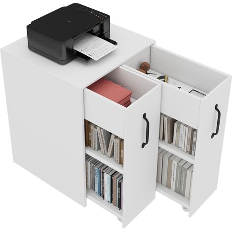 CHICFURN Estantería librería móvil pequeña con ruedas, 52 x 50 x 75 cm, blanca, con cajones y baldas, reversible izquierda/derecha, para dormitorio y salón (1/5)