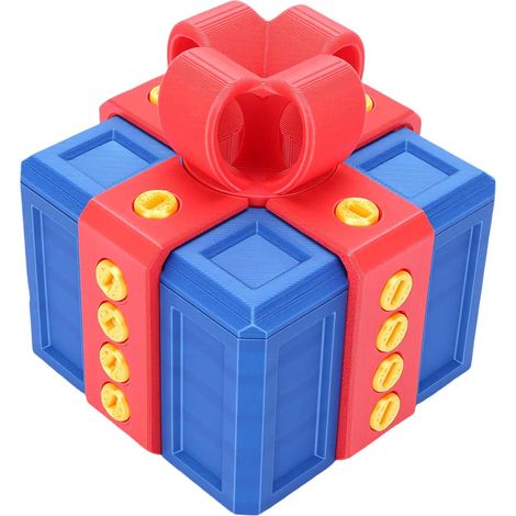 Fun Surprise Box, Boring Gift Box with Interlocking Screws for Holiday Gifts, Birthday Party, Interactive 3D Printed (Red + Blue) (1/5)