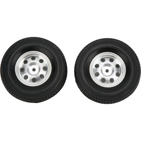 2 Pièces de Pneus en Caoutchouc CNC de 85mm, Jantes Métalliques pour Tracteur, Remorque, Camion, Voiture RC 1/14, Adhérence et stabilité Améliorées (1/5)