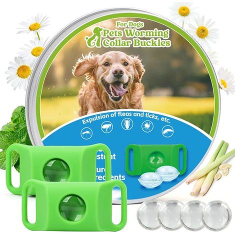 Médaille naturelle pour chien contre les puces et les tiques – Lot de 2 pendentifs de collier imperméables avec 4 recharges