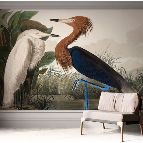 Carta da parati autoadesiva - impermeabile - murale da parete - decorazione murale - Uccelli tra le piante 312x219 cm (1/5)