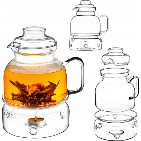 Hitzebeständiger Glaskrug mit Kräutertee-Erwärmer, 1,5 l