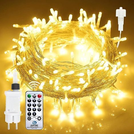 Guirlande Lumineuse Extérieure 23M 200LED, Blanc Chaud 8 Modes avec Télécommande Minuterie Étanche pour Arbres de Noël Fête Jardin (1/5)