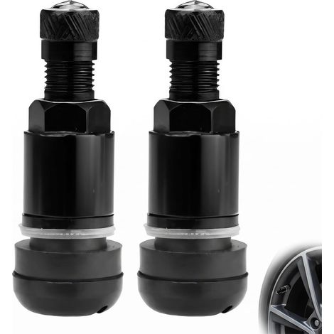 2 Pièces Valves de Pneu Voiture Tubeless en Caoutchouc Noir - Valve Pneu Voiture 41mm pour Jantes Auto Moto - Accessoires Pneus et Jantes avec Bouchon de Valve - Haute Étanchéité (1/5)