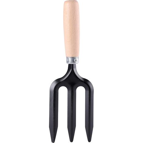 Mini Fourche Bêche de Jardin Fourche 3 Dents en Métal et Manche en Bois (Fourchette de Jardin : Noir) 268.5CM (1/5)