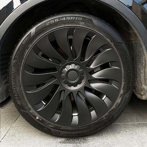 Radkappen 19 Zoll Mattschwarz Uberturbine Stil für Tesla Model Y Gemini Felgen (1/5)