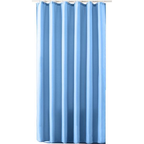 Cortina de ducha de lino impermeable y resistente con dobladillo con peso para baño y ducha, ojales inoxidables, azul marino que no se arruga (1/5)