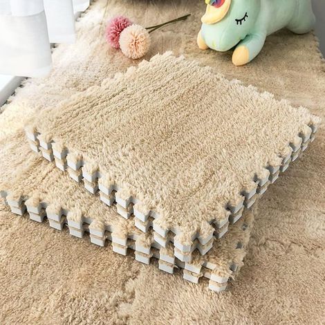 12er-Set Flauschige Schaumstoff-Puzzlematten 30 x 30 cm – Weiche ineinandergreifende Bodenplatten für Wohnzimmer, Schlafzimmer oder Spielbereich Apricot (1/5)