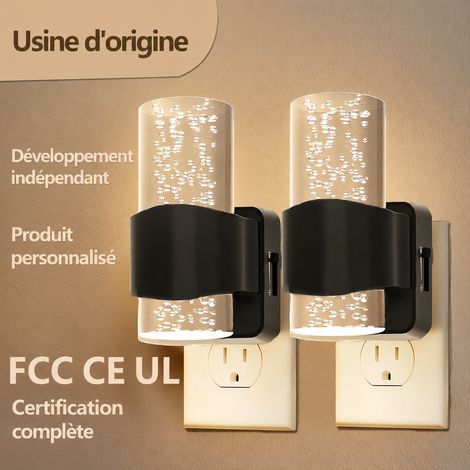 Veilleuse LED enfichable noire 3000K avec capteur crépusculaire et variateur prise US noir réf 8263 7,1 × 4,8 × 8,5 cm 275 g – Livraison gratuite
