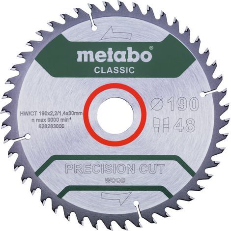 Metabo Sägeblatt "precision cut wood - classic", 190x2,2/1,4x30 Z48 WZ 15° (1/3)