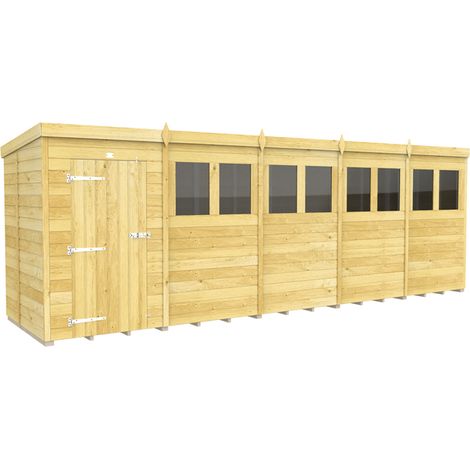 20 x 4 Feet Pent Shed - Single Door With Windows - Wood - L118 x W589 x H201 cm