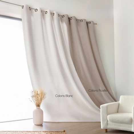 Homemaison – Rideau en lin 100% naturel blanc 135x260 cm – Finition œillets ronds canon de fusil – Tissé en France – Grammage 313 g/m² (1/2)