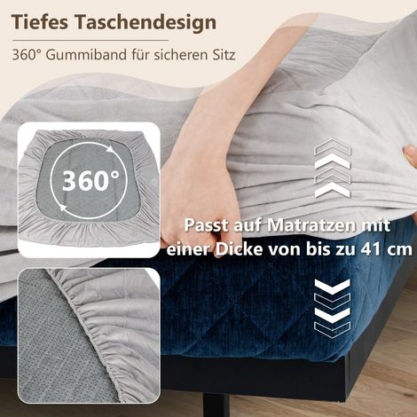 Surmatelas gris 180 x 200 cm en velours avec coutures jacquard, élastique profond et dessous antidérapant pour chambre et voyage (1/5)