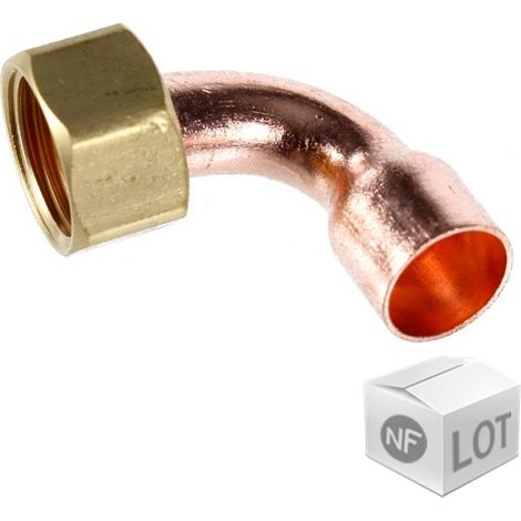 Lot de 10 douilles cuivre coudé avec écrou prisonnier Femelle 3/8 - Ø 14 mm