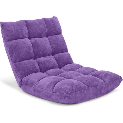 Fauteuil de sol violet rembourré réglable sur 14 positions avec cadre en acier et dossier inclinable pour salon chambre et jeux (1/5)