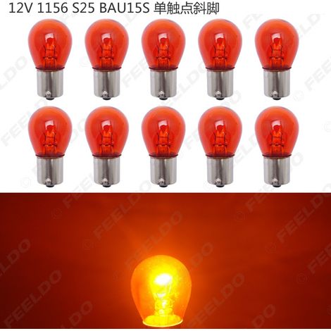 Ampoule de feu arrière de voiture halogène 12 V 21 W 1156 S25 BAU15S, contact unique, couleur ambre inclinée
