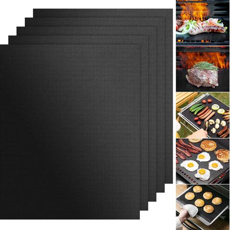 Lot de 5 tapis de cuisson BBQ 40×50 cm,réutilisables et antiadhésifs,accessoires pour barbecue gaz,charbon,électrique ou four,facile à nettoyer (1/5)