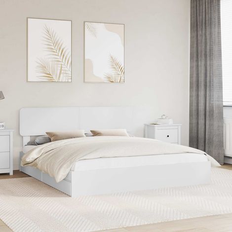 Lit avec rangements et tête de lit réglable blanc en bois d’ingénierie 180 x 200 cm - PANGIVO (1/5)