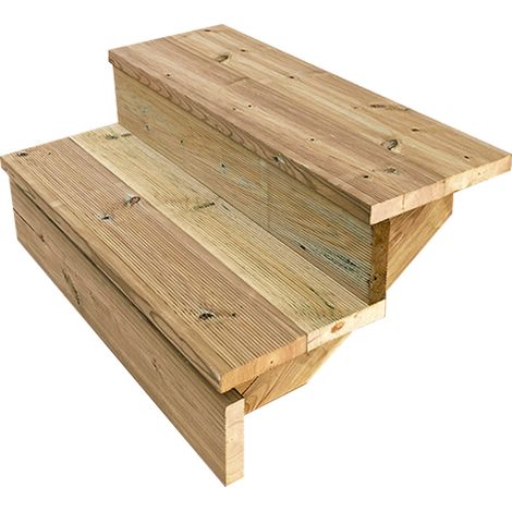 Berlin Escalier extérieur bois 2 marches H 37cm L-80cm - avec contre marche