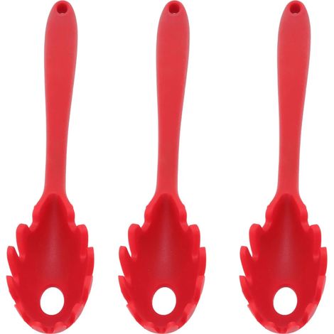 Juego de tres piezas de cucharas de silicona para pasta, cuchara y tenedor de silicona resistentes al calor aptos para uso alimentario, utensilios de cocina integrados - rojo (1/5)