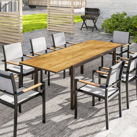 Mesa de Comedor Exterior Extensible de 160-240 cm para 6-8 Personas Mesa de Jardín Rectangular para Terraza Marrón