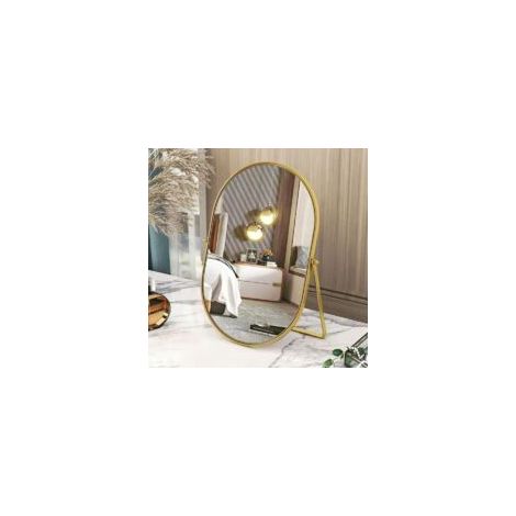 Specchio da trucco ovale dorato con cornice in metallo - Portatile, monofacciale, regolabile - per toeletta, comò, soggiorno, camera da letto, ufficio - Crezuo