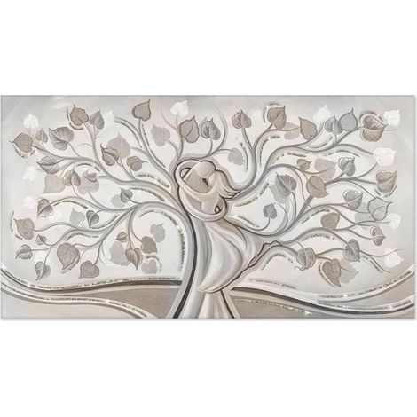Lupia - Quadro moderno su tela in cotone famiglia SHINY 62x115 cm ALBERO ABBRACCIO MIX con glitter e brillantini MULTICOLOR, per soggiorno, capezzale camera da letto (1/4)