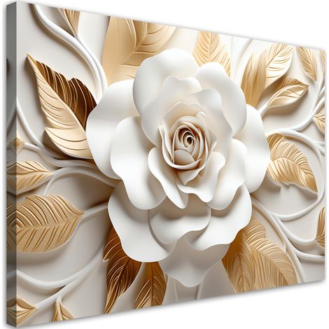 Tableau sur toile AI Fleur d'or blanc 3D 90x60 (1/5)