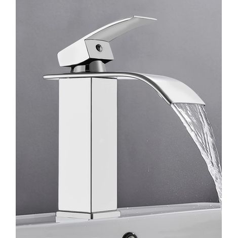 Robinet d'évier cascade pour la maison, en acier inoxydable avec cartouche en céramique, robinet encastré avec eau chaude et froide réglable. (1/5)