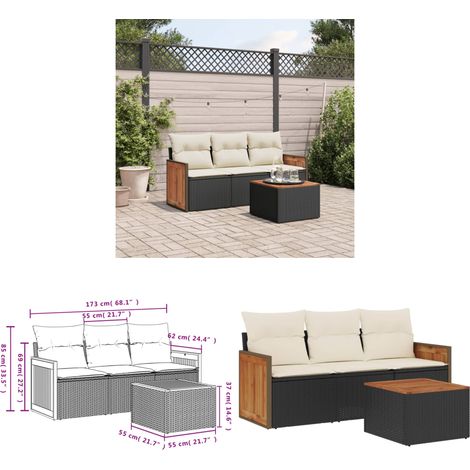 Salon de jardin 4 pcs avec coussins noir résine tressée - Ensemble Salon De Jardin - Meuble Extérieur - Résine Tressée - Rotin Synthétique - Mobilier De Jardin - Home & Living (1/3)