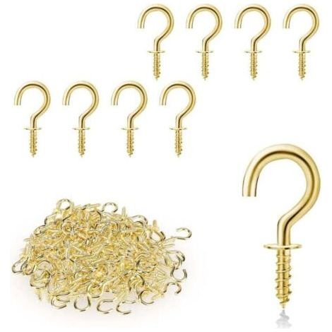 100 pezzi di piccoli ganci quickly, viti ad occhiello, mini viti per legno, ganci quickly, per appendere pieante, decorazioni artistiche, chiavi, decorazioni natalizie (oro) (1/4)