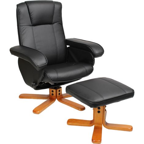 SVITA Charles Relaxsessel Hocker Sessel Fernsehsessel Drehsessel Holz Kunstleder Schwarz (1/5)