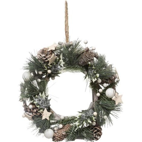 Couronne de  Noël en Bois avec Branches et Déco Cocon Nature D 32 cm - Feeric Christmas (1/5)