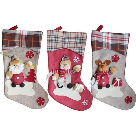 Chaussettes de Noël - Xmas - 3pcs - Décoration classique - Sac cadeau - Rouge (1/4)