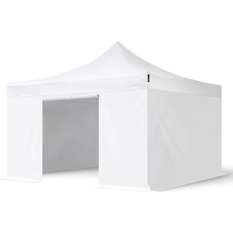 TOOLPORT 4x4m PVC 800 Pop up gazebo party tent PREMIUM Steel 40 mm, incl. Sidewalls without Windows, fire resistant, white
